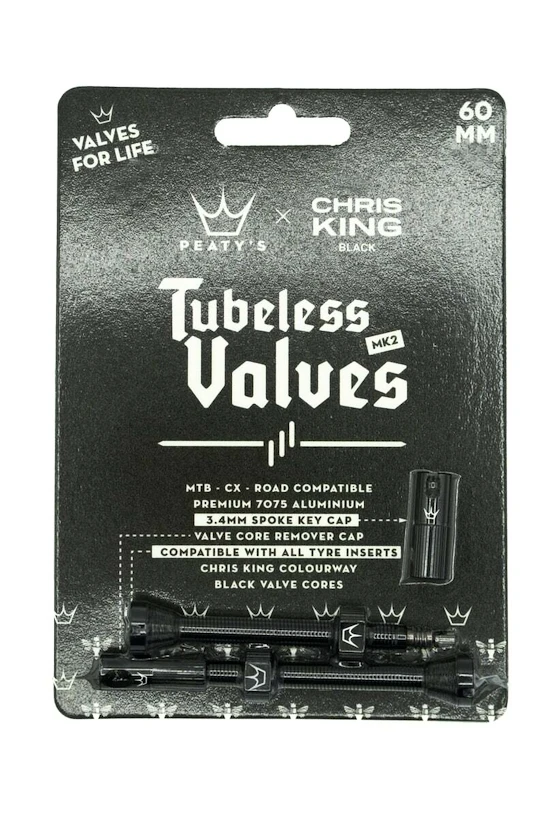 Bezdušový ventilek PEATY'S  X chris king (mk2) black tubeless valves 60mm (ptv2-60-blk-12)
