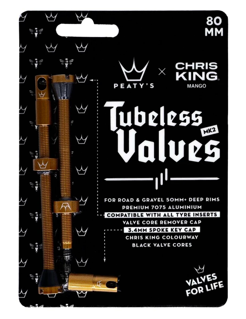 Bezdušový ventilek PEATY'S  X chris king (mk2) mango tubeless valves - 80mm (ptv2-80-mng-12)