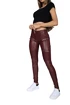 Dámské legíny Hugz Jeans  Wine Faux Leather Biker Mid Waist