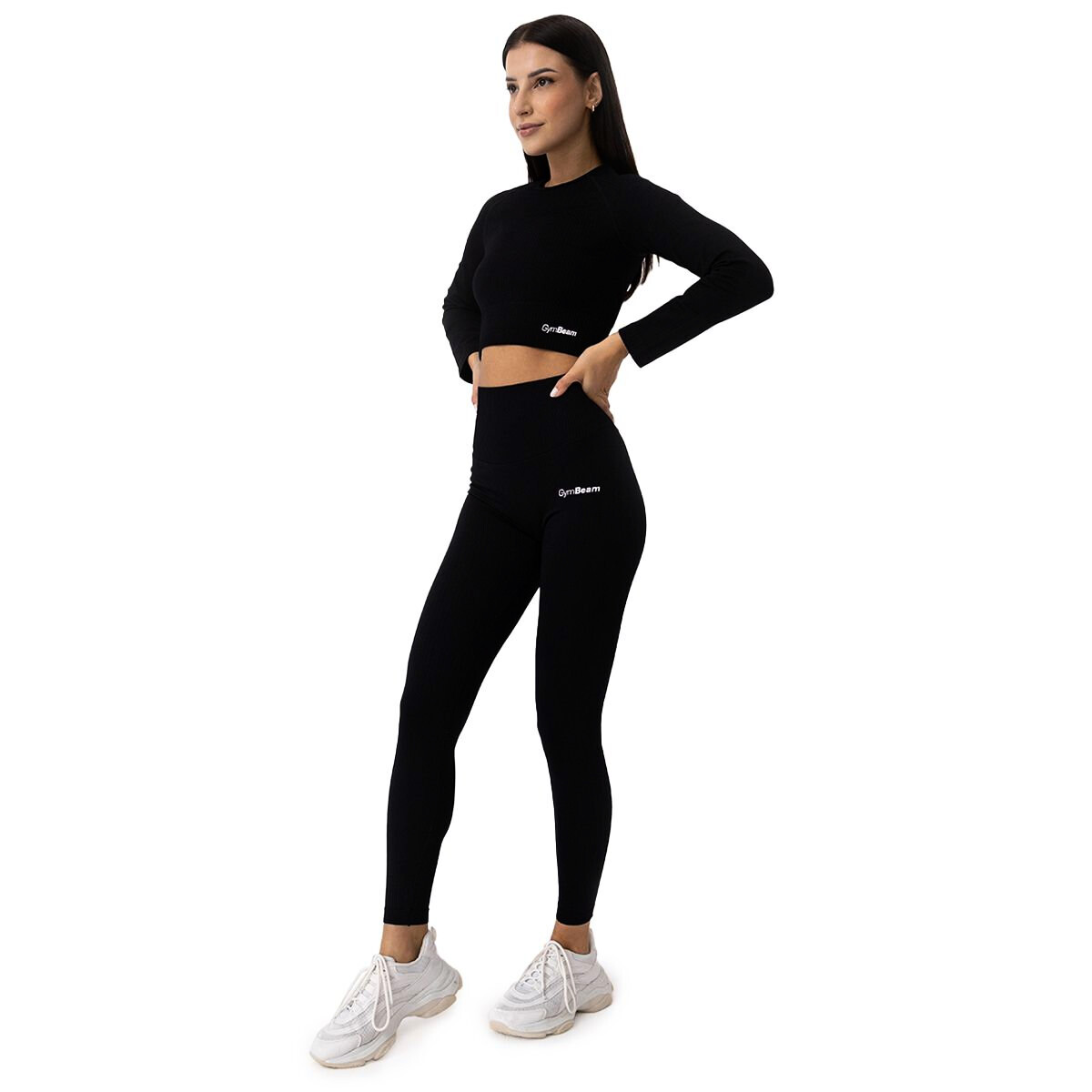 Dámské tričko GymBeam  FLO Ribbed CropTop Black M - thumb (1)