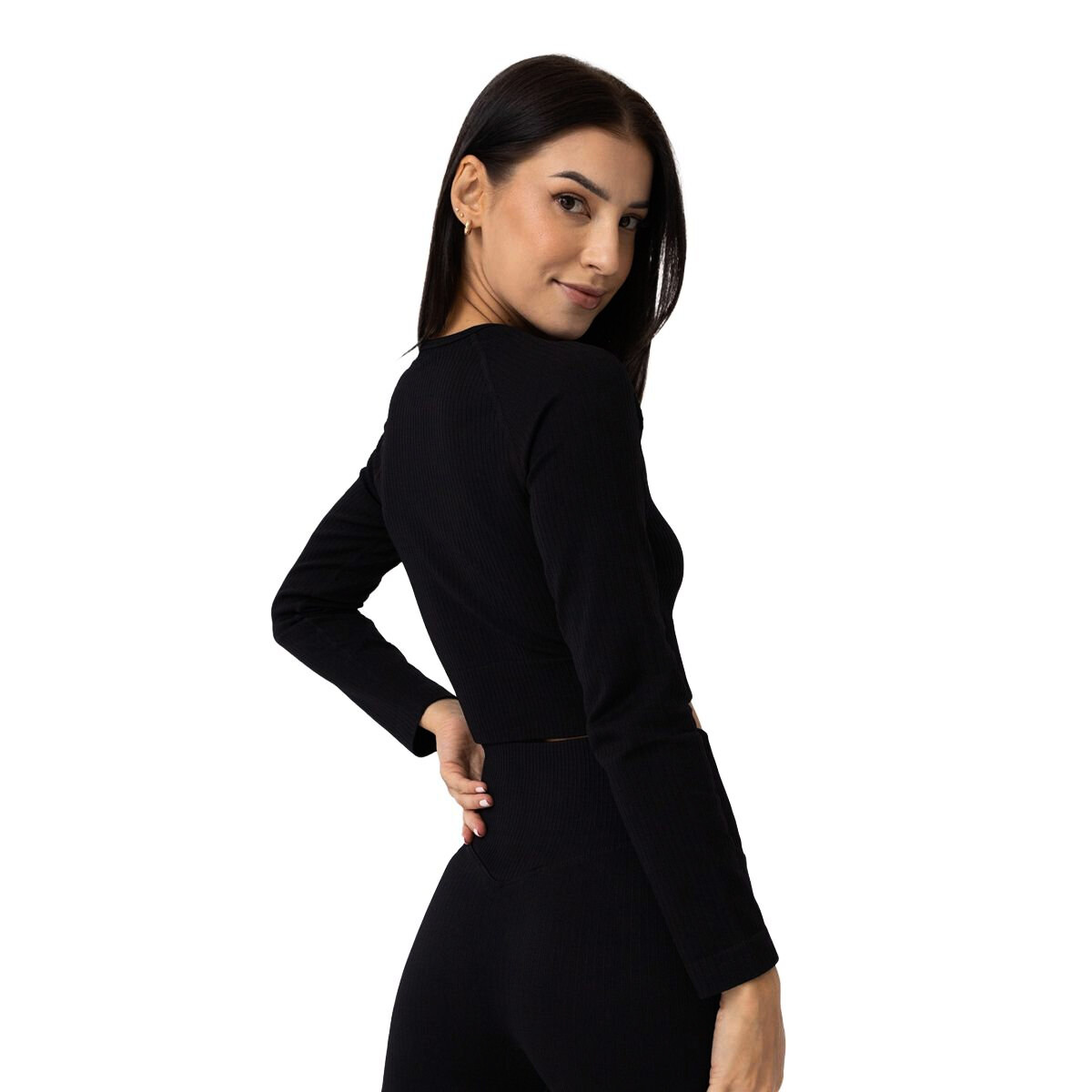 Dámské tričko GymBeam  FLO Ribbed CropTop Black M - thumb (2)