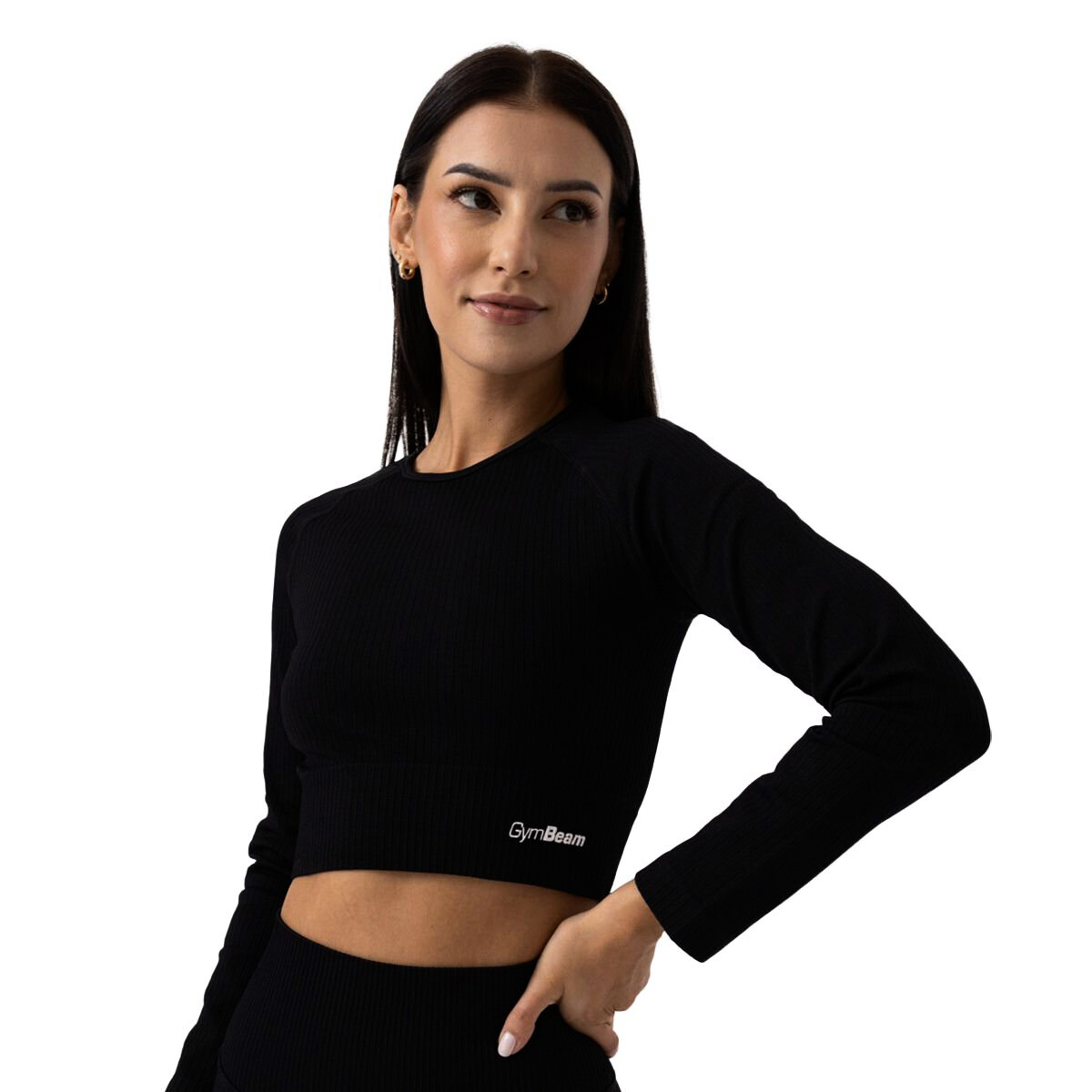 Dámské tričko GymBeam  FLO Ribbed CropTop Black M - thumb (3)