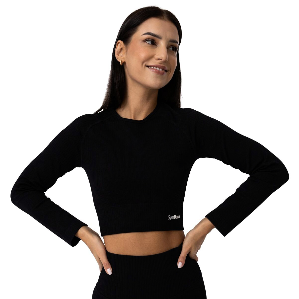 Dámské tričko GymBeam  FLO Ribbed CropTop Black XL - thumb (0)