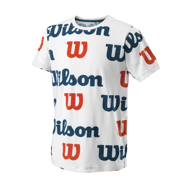 Dětské tričko Wilson  All Over Logo Tech Tee B White