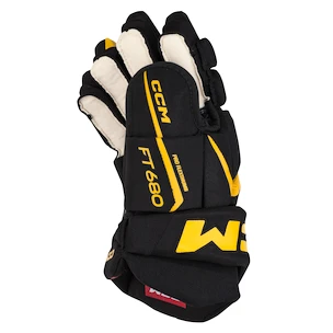 Hokejové rukavice CCM JetSpeed FT680 Black/Sunflower Junior 12 palců