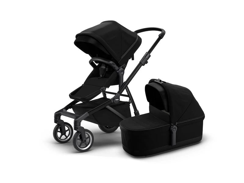 Kočárek Thule Sleek Black on Black + korbička Thule Sleek Bassinet
