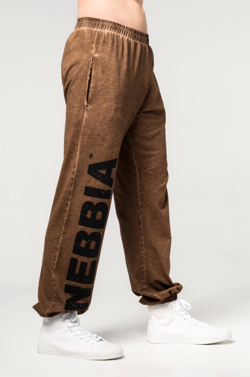Pánské tepláky Nebbia  Washed-off Gym Sweatpants Baggy Style GYM BRO 373 Ligth Brown L - thumb (2)