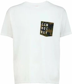 Pánské tričko CCM CAMO POCKET S/S TEE White Senior