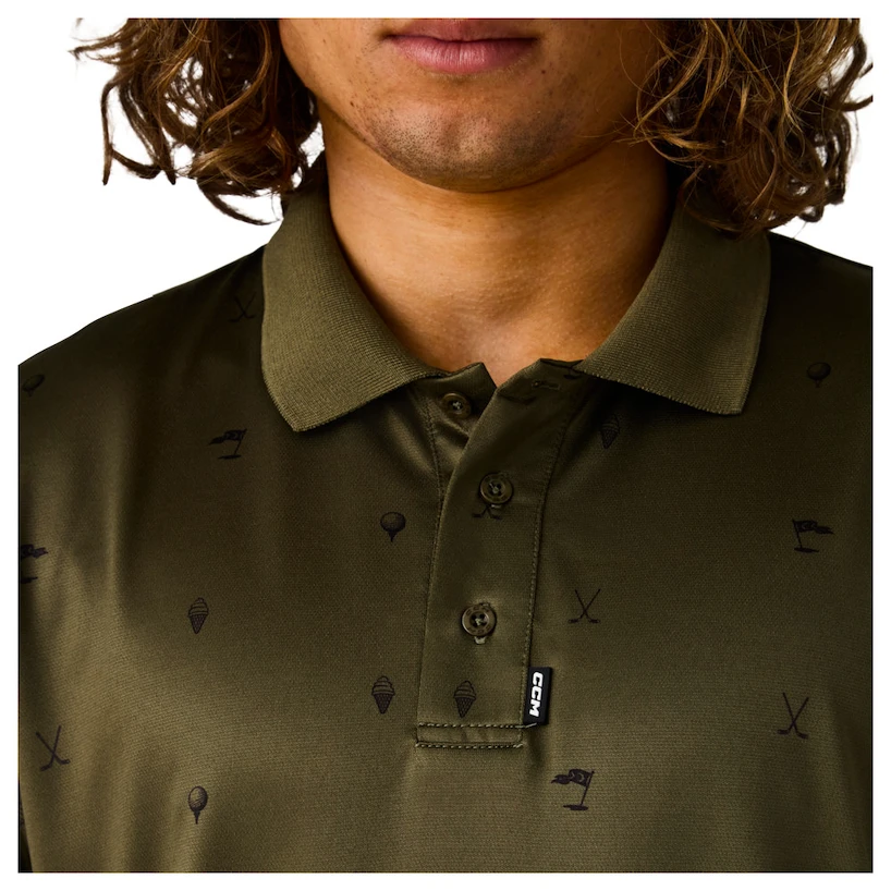 Pánské tričko CCM  Polo Print Khaki Green