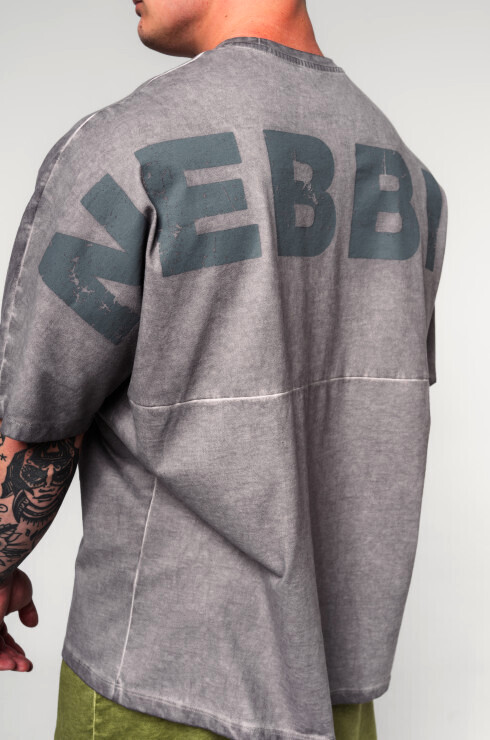 Pánské tričko Nebbia  Washed-off Oversized Heavyweight Cotton T-shirt NO SHORTCUTS 369 Light Grey M - thumb (1)