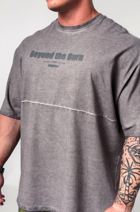 Pánské tričko Nebbia  Washed-off Oversized Heavyweight Cotton T-shirt NO SHORTCUTS 369 Light Grey M - thumb (2)