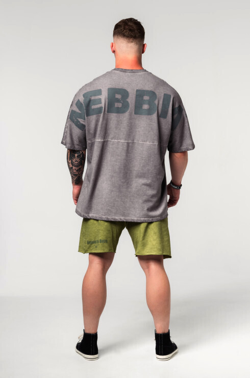 Pánské tričko Nebbia  Washed-off Oversized Heavyweight Cotton T-shirt NO SHORTCUTS 369 Light Grey M - thumb (3)