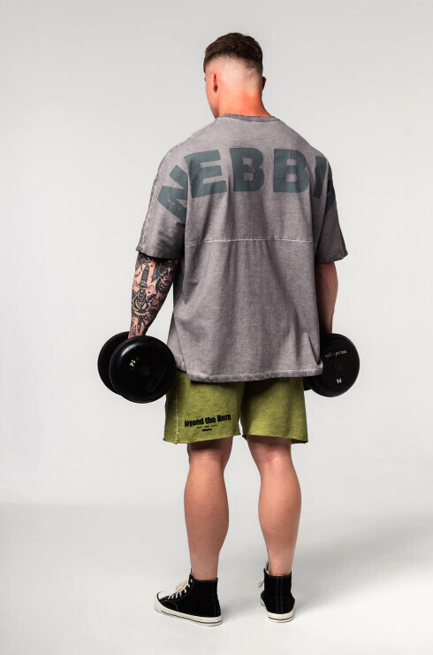 Pánské tričko Nebbia  Washed-off Oversized Heavyweight Cotton T-shirt NO SHORTCUTS 369 Light Grey M - thumb (4)