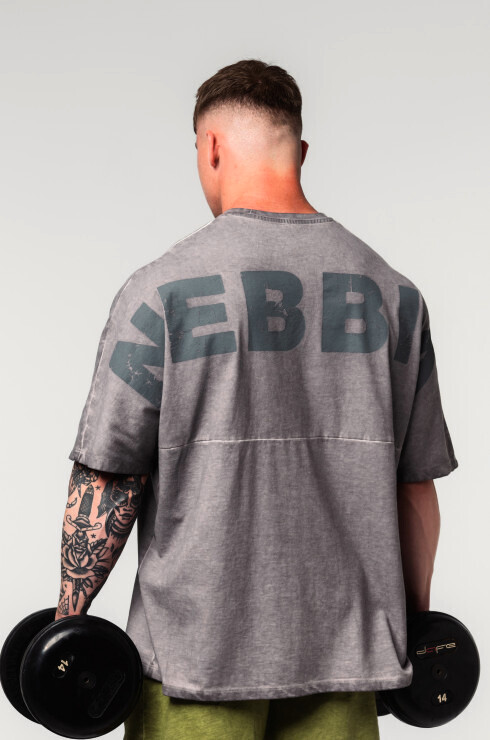 Pánské tričko Nebbia  Washed-off Oversized Heavyweight Cotton T-shirt NO SHORTCUTS 369 Light Grey M - thumb (5)