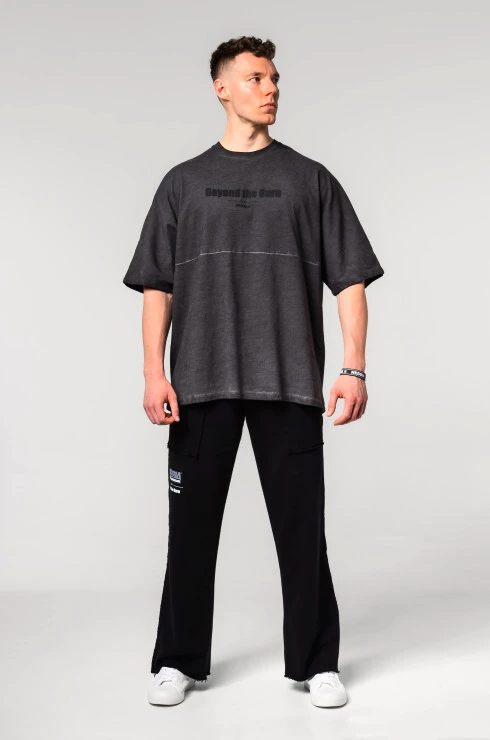 Pánské tričko Nebbia  Washed-off Oversized Heavyweight Cotton T-shirt NO SHORTCUTS Black