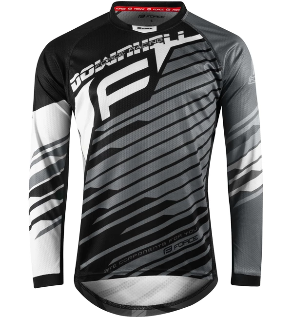 Pánský dres s dlouhým rukávem Force MTB Downhill černo-bílo-šedý