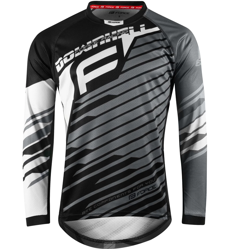 Pánský dres s dlouhým rukávem Force MTB Downhill černo-bílo-šedý