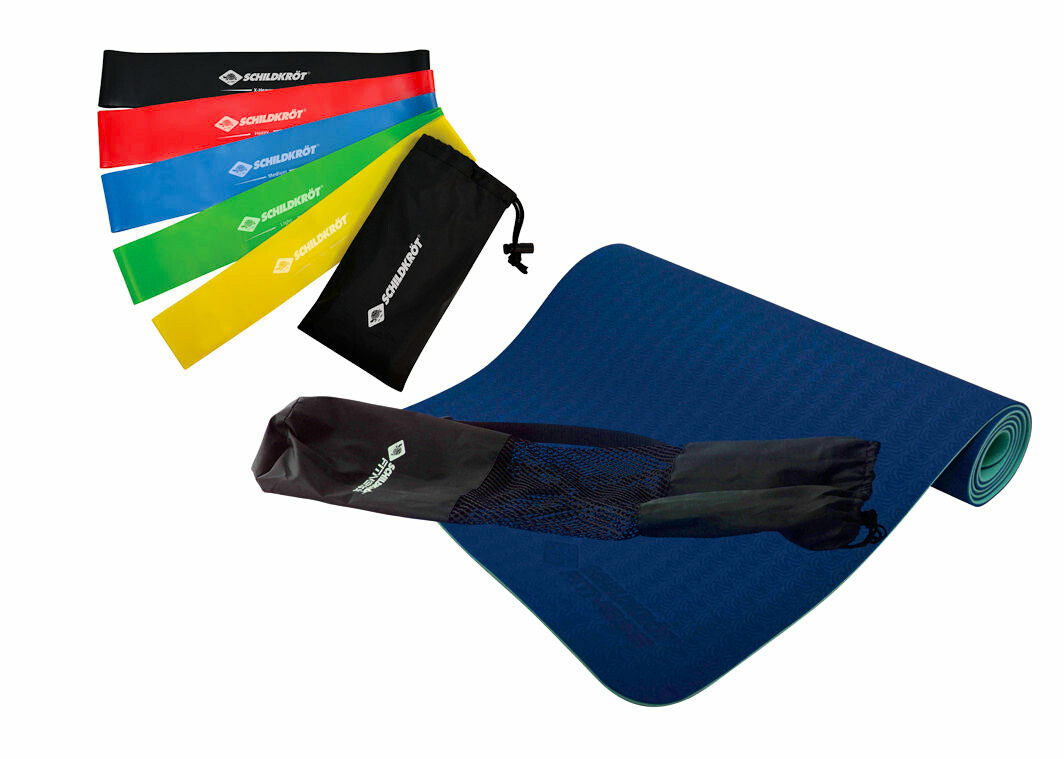 Product detail of Schildkröt Suspension Trainer + Schildkröt Mini Resistance Bands + Schildkröt Yoga Mat 4 mm Bicolor Navy/Mint
